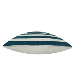 Handwoven Cotton Striped Cushion Cover 45x45 cm | Blue & Ivory Woven Decorative Throw Pillow Cover | Modern Coastal Farmhouse Sofa Cushion Cover | Hidden Zipper