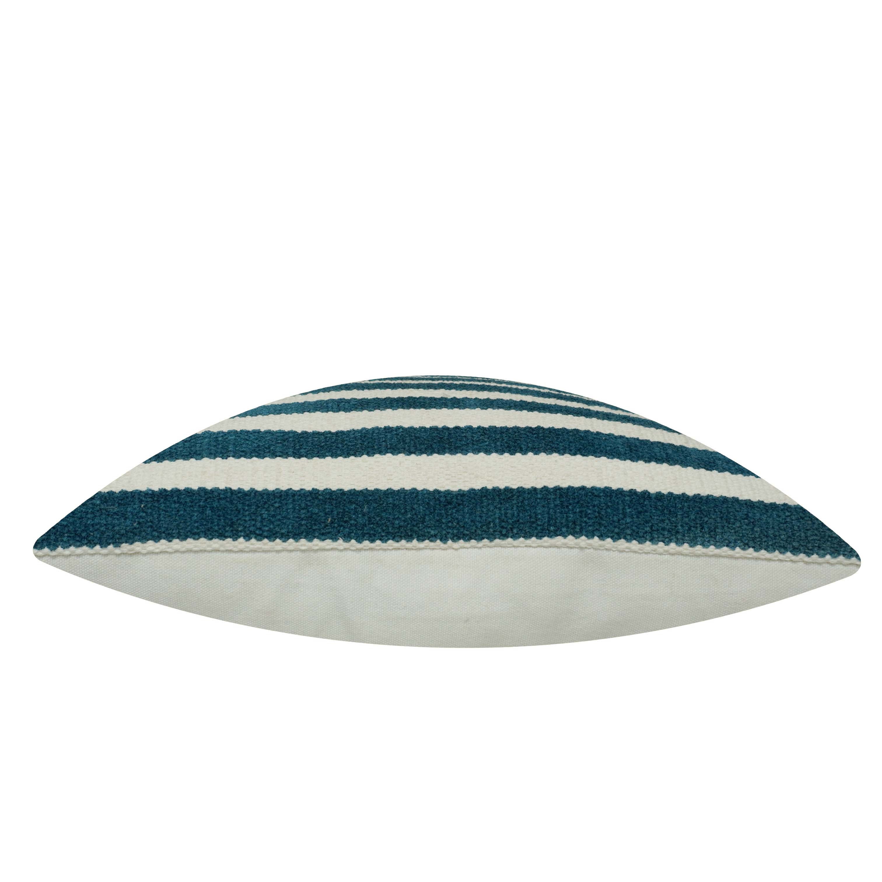 Handwoven Cotton Striped Cushion Cover 45x45 cm | Blue & Ivory Woven Decorative Throw Pillow Cover | Modern Coastal Farmhouse Sofa Cushion Cover | Hidden Zipper