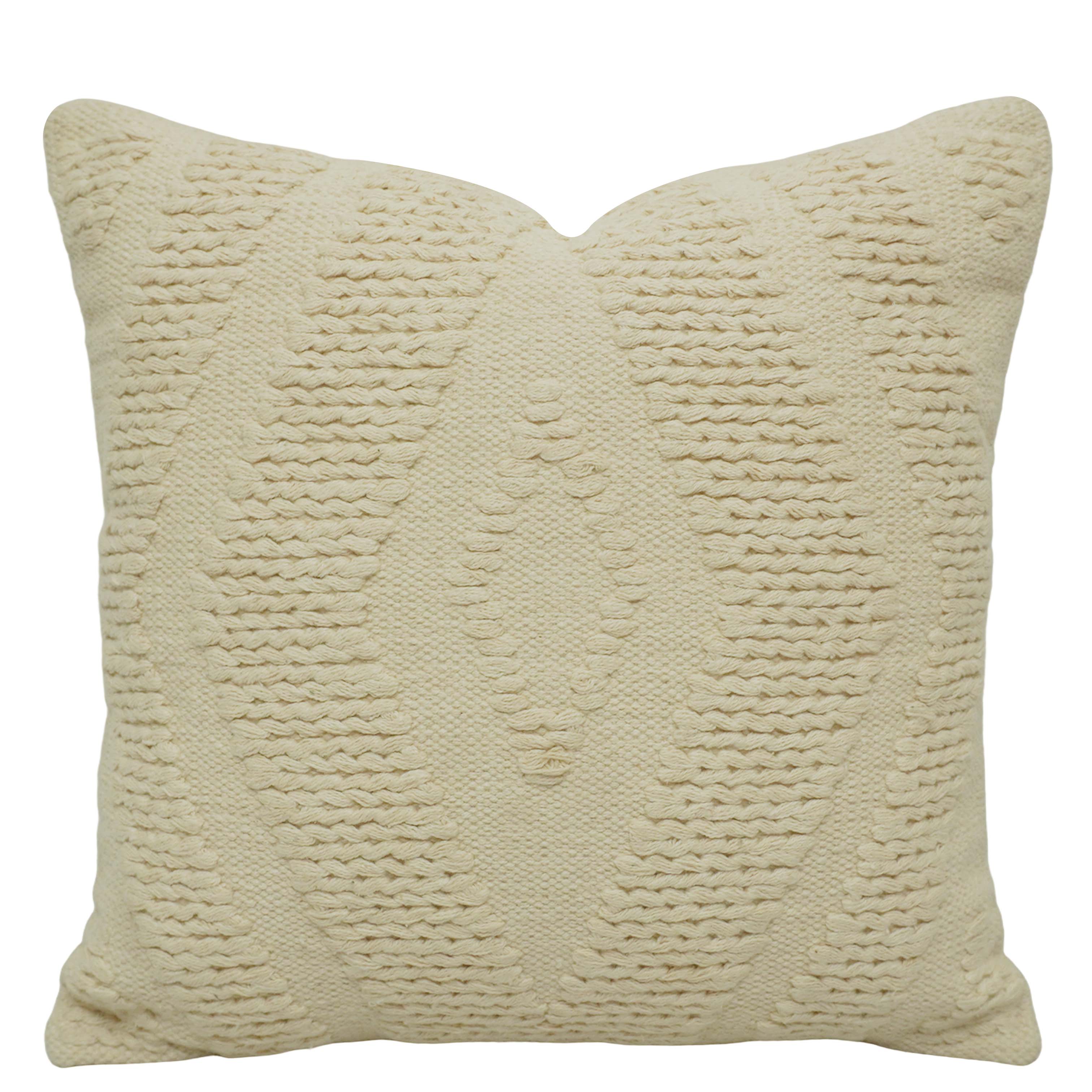 Handwoven Cotton Cushion Cover 45x45 cm | Textured Woven Throw Pillow Cover | Ivory Boho Decorative Cushion Cover | Hidden Zipper | 100% Cotton