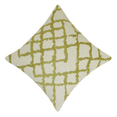 Ivory and olive green geometric jacquard cotton cushion cover 45x45 cm
