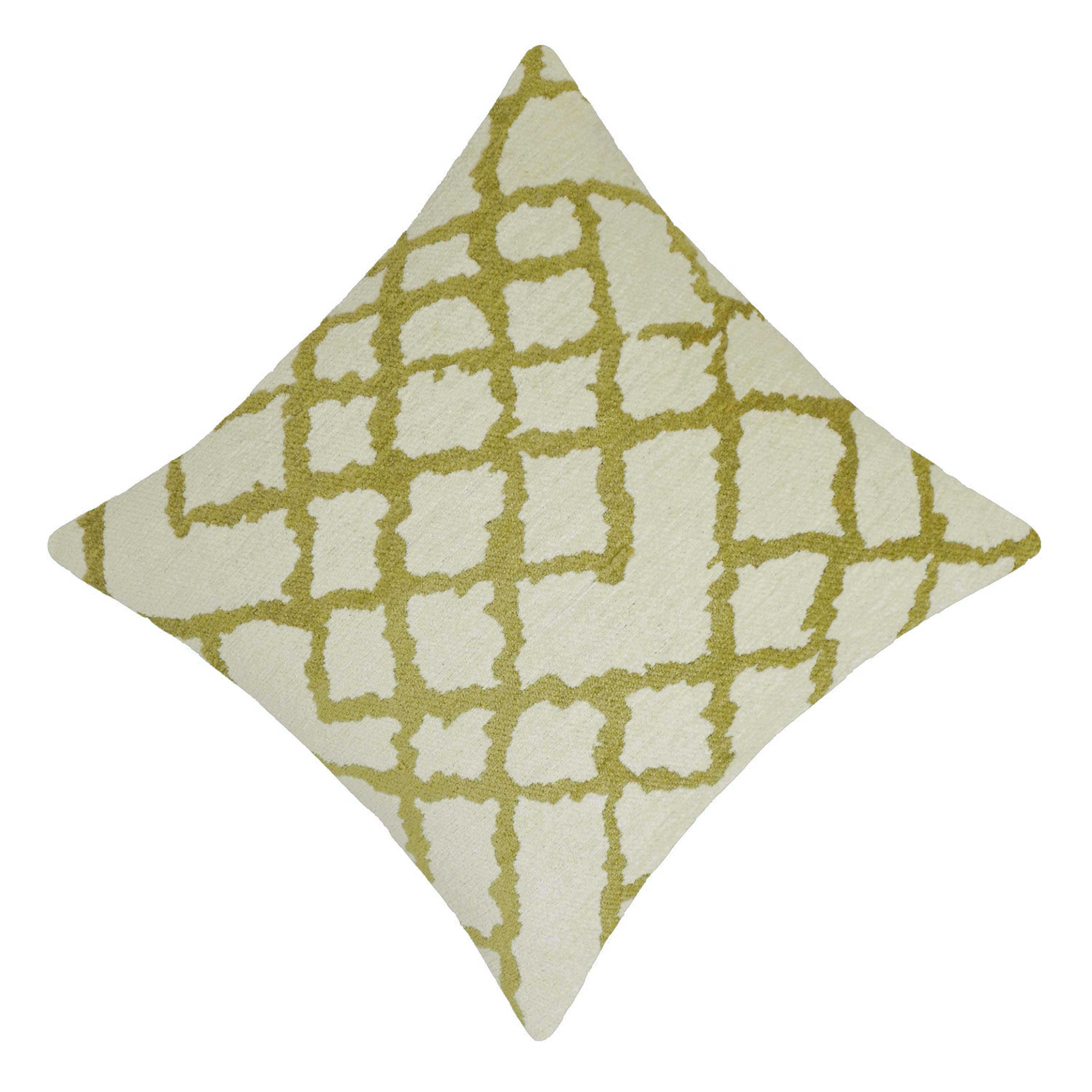 Ivory and olive green geometric jacquard cotton cushion cover 45x45 cm