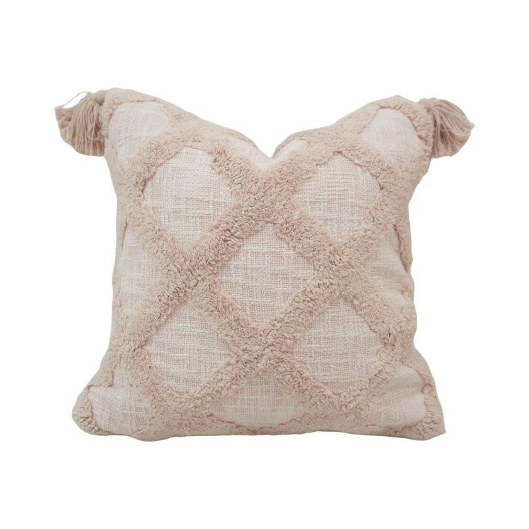 Tufted Diamond Pattern Cotton Cushion Cover – Beige Textured Throw Pillow Cover 45x45 cm - Bulk manufacturer & supplier from Panipat, India
