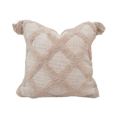 Tufted Diamond Pattern Cotton Cushion Cover – Beige Textured Throw Pillow Cover 45x45 cm