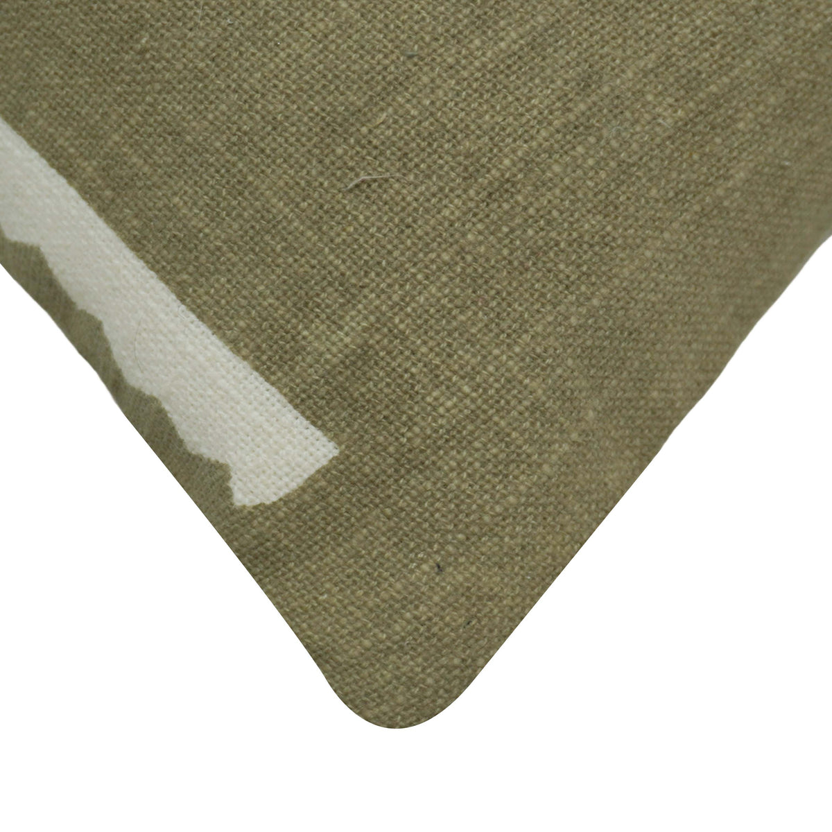 Olive Green & Ivory Printed Cotton Cushion Cover – Geometric Pattern, 45 x 45 cm