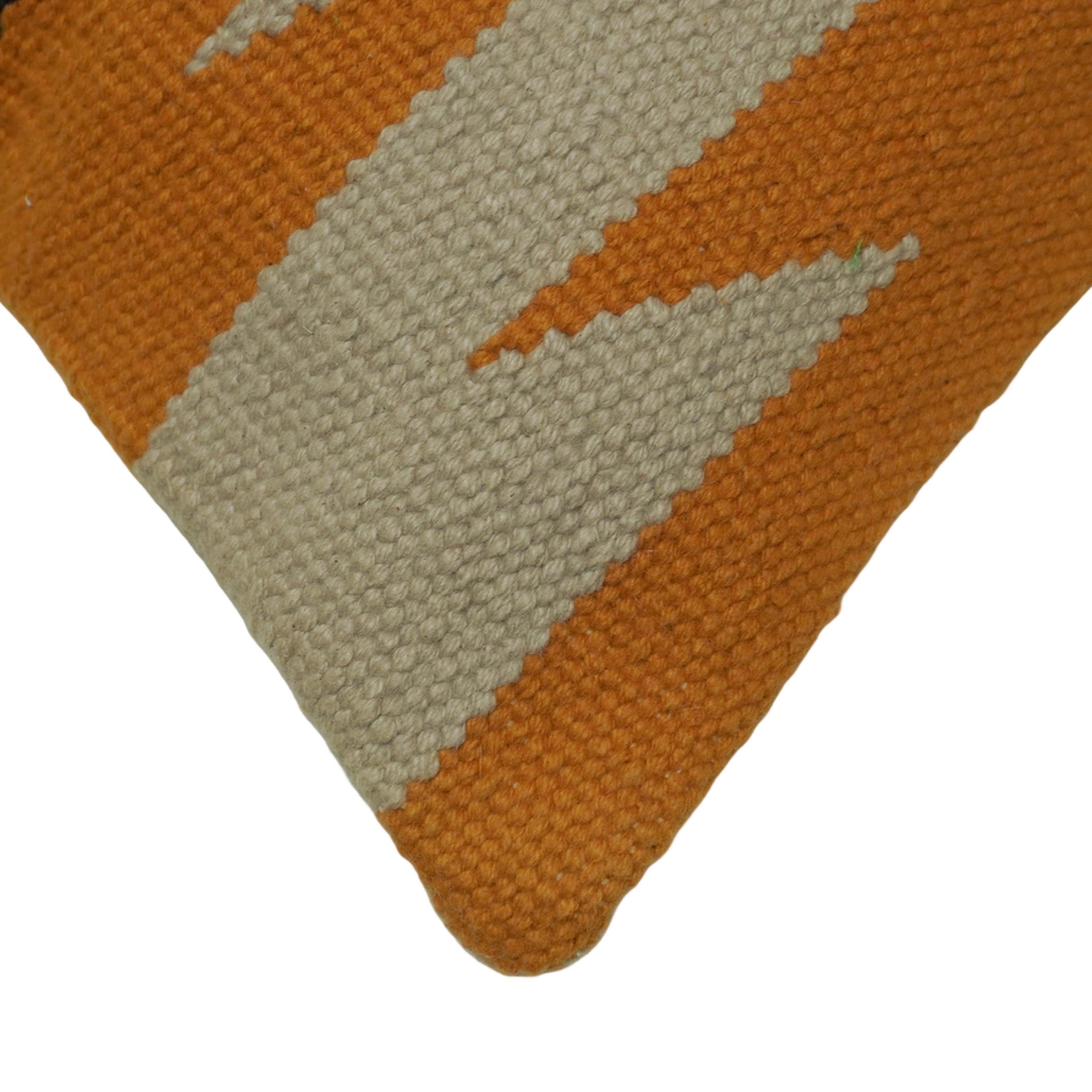 Handwoven Cotton Geometric Cushion Cover 45x45 cm | Mustard, Ivory & Black | Modern Boho Decorative Throw Pillow Cover | Concealed Zip