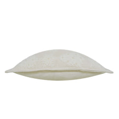 Ivory Floral Embroidered Cotton Cushion Cover with Pearl Detailing – 45 x 45 cm