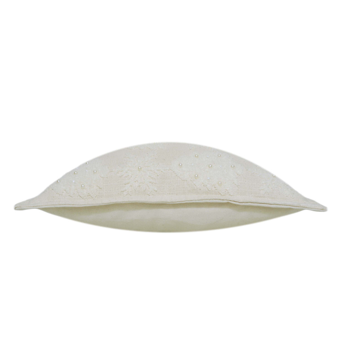 Ivory Floral Embroidered Cotton Cushion Cover with Pearl Detailing – 45 x 45 cm