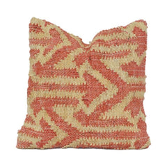Handwoven Jute Cushion Cover – Natural & Red Geometric Pattern | Rustic Boho Decorative Pillow Case 18x18 Inch