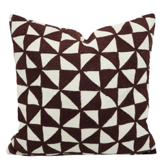 Machine Embroidered Geometric Cotton Cushion Cover – 45 x 45 cm | Brown & Ivory
