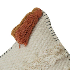 Boho Textured Cotton Cushion Cover with Tassels | Handwoven Tufted Throw Pillow Cover in Neutral Tones