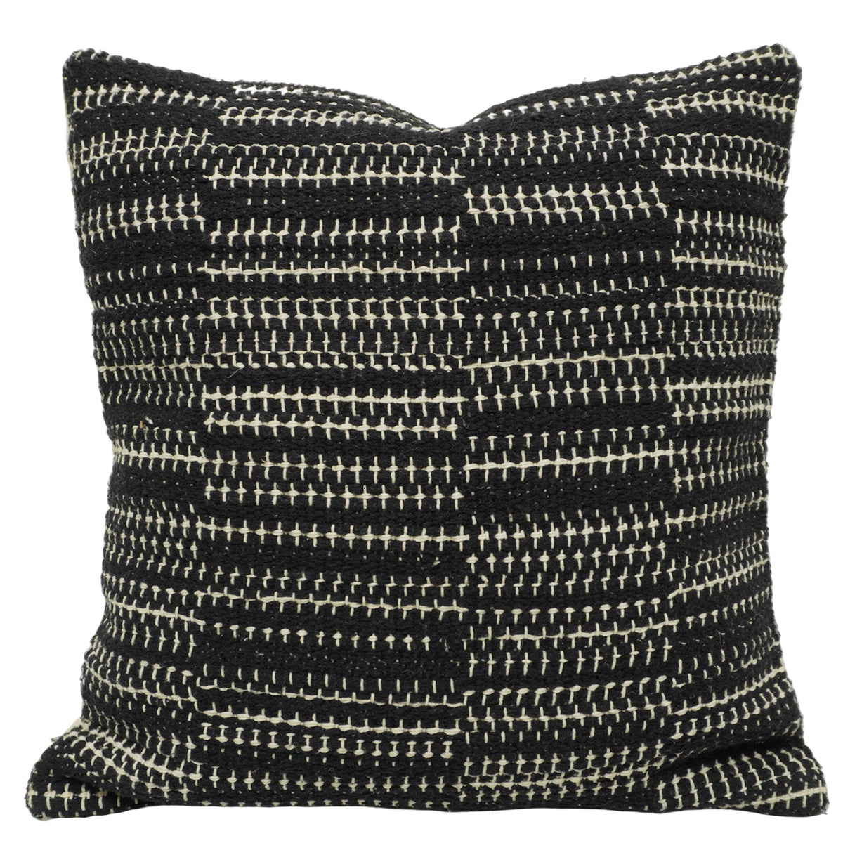 Handwoven Cotton Cushion Cover 45x45 cm | Black & Ivory Textured Woven Throw Pillow Cover | Modern Boho Decorative Cushion Cover with Hidden Zip | 18x18 Inch