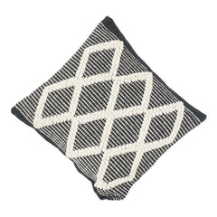 Handwoven Cotton Cushion Cover – Black & White Diamond Geometric Textured Design | Boho Modern Throw Pillow Cover (18x18 Inch)