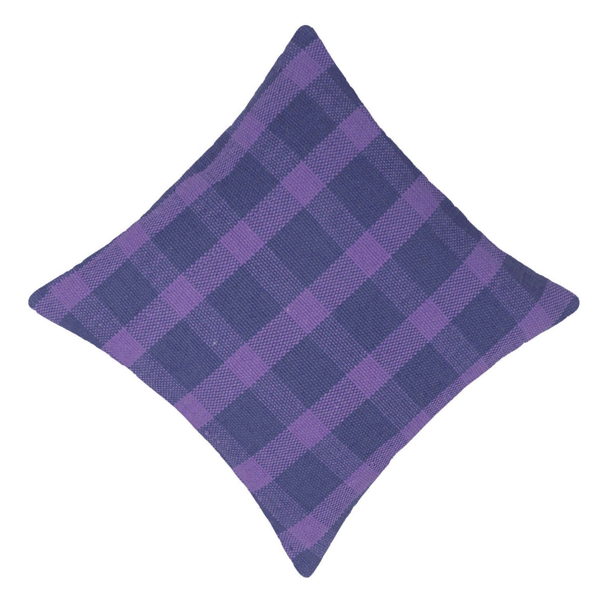 Handgewebter Baumwoll-Kissenbezug – Lila-Navy-Kariert – 45 x 45 cm