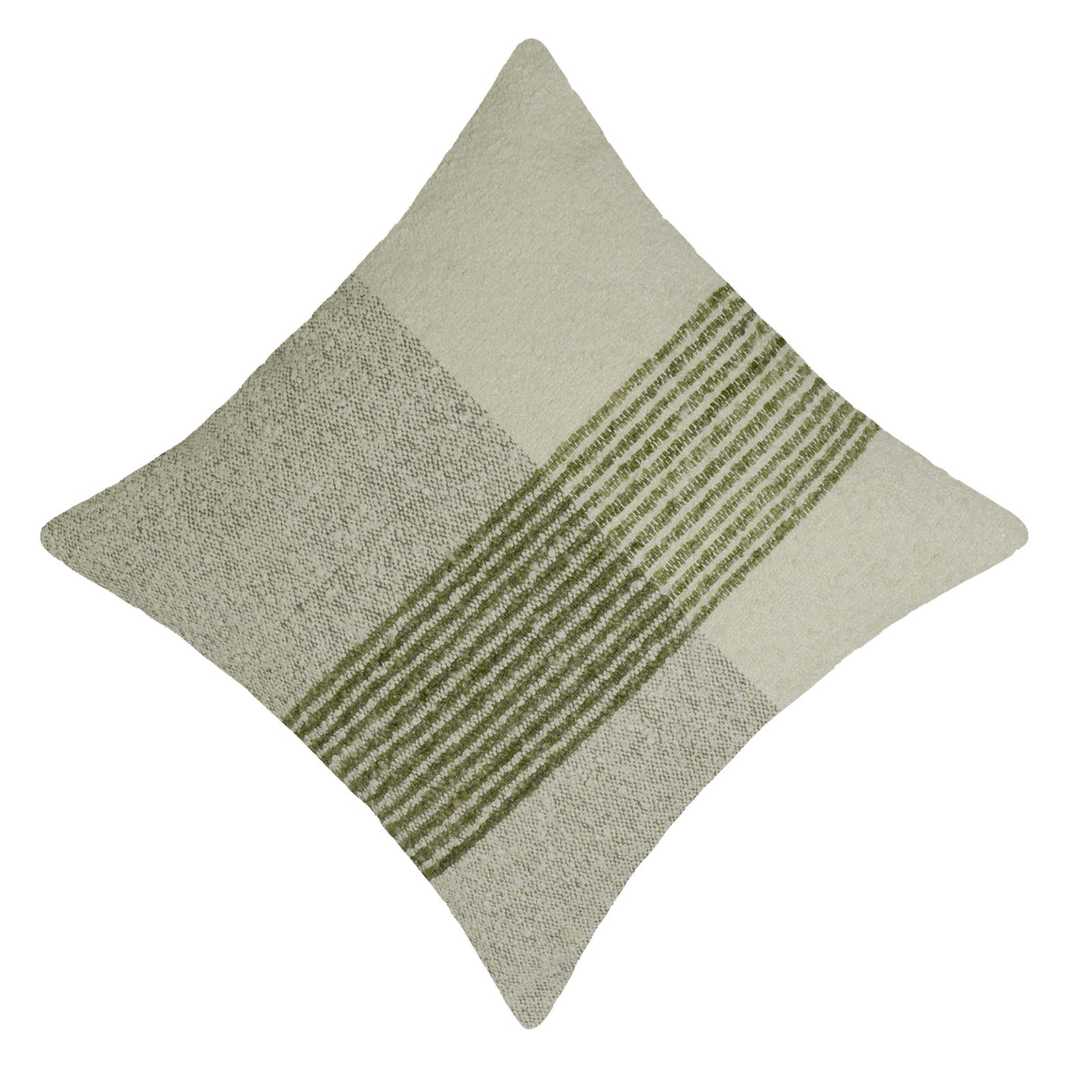 Handwoven Textured Cotton Cushion Cover – Olive Green & Ivory Striped Design, 45 x 45 cm