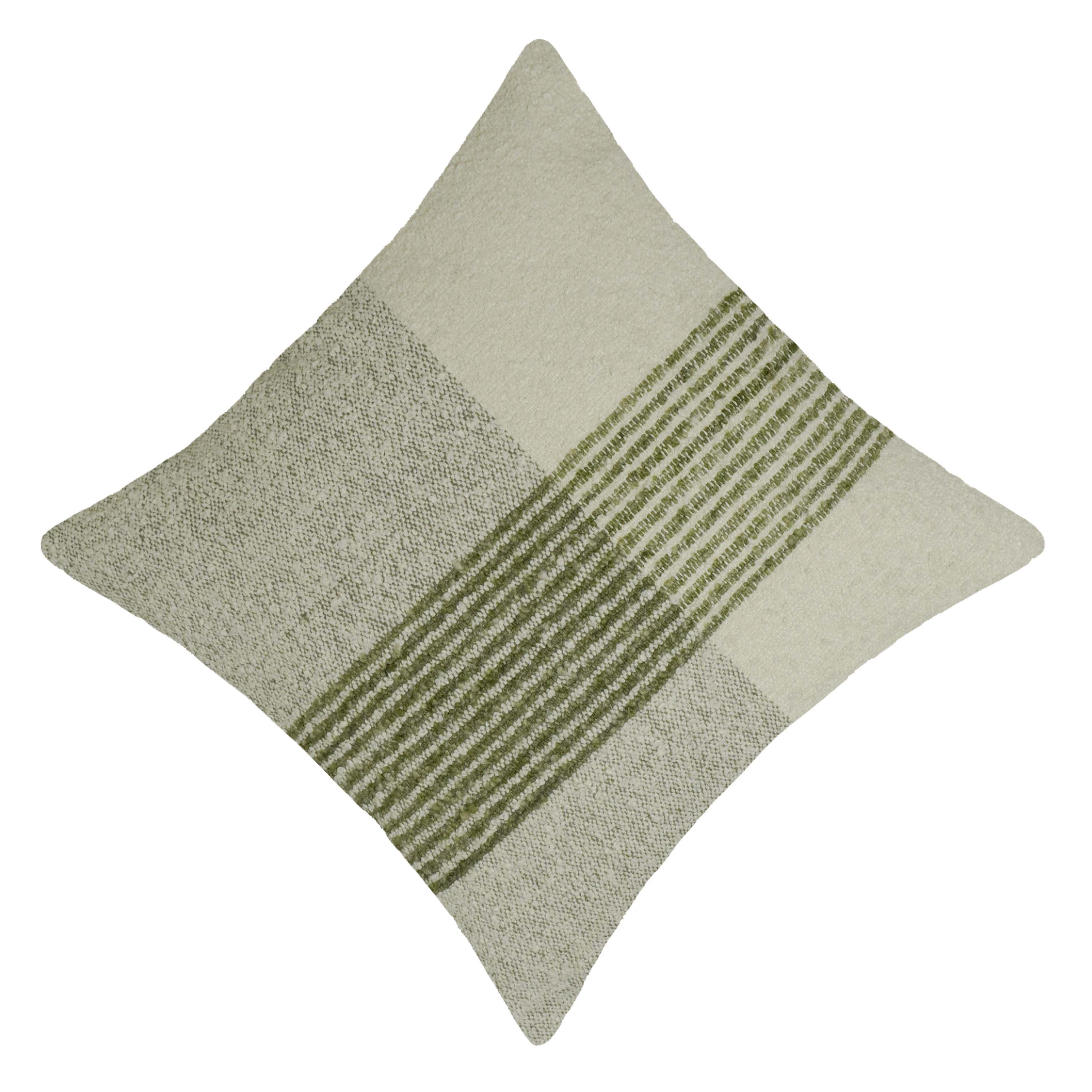 Handwoven Textured Cotton Cushion Cover – Olive Green & Ivory Striped Design, 45 x 45 cm