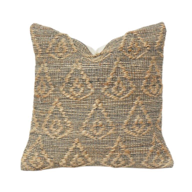 Handwoven Cotton Jute Cushion Cover 45x45 cm | Textured Geometric Pattern | Boho Rustic Decorative Pillow Case | Neutral Earth Tone Sofa Cushion