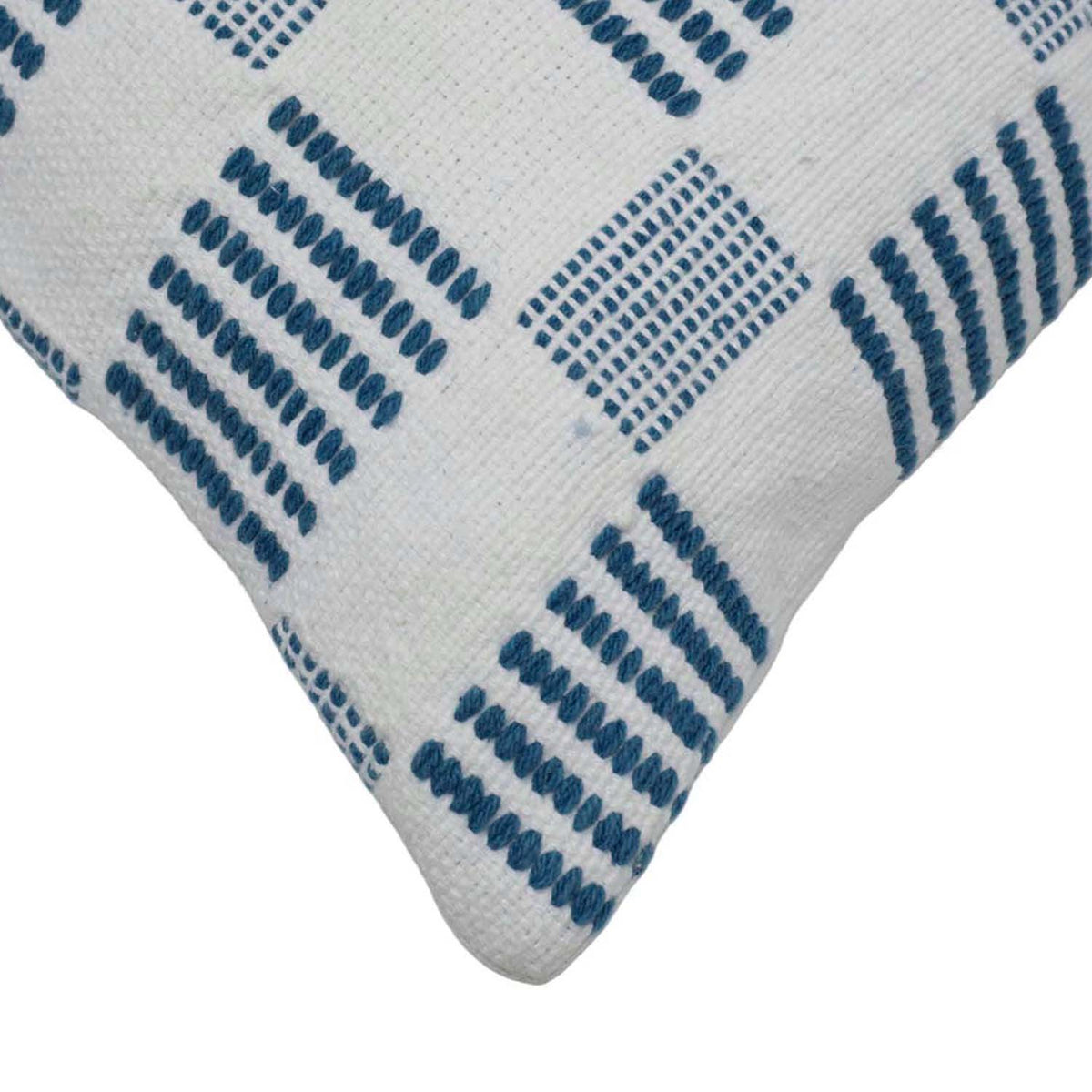 Handwoven Blue & White Geometric Pattern Cushion Cover – 45 x 45 cm