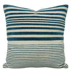 Handwoven Cotton Striped Cushion Cover 45x45 cm | Blue & Ivory Woven Decorative Throw Pillow Cover | Modern Coastal Farmhouse Sofa Cushion Cover | Hidden Zipper