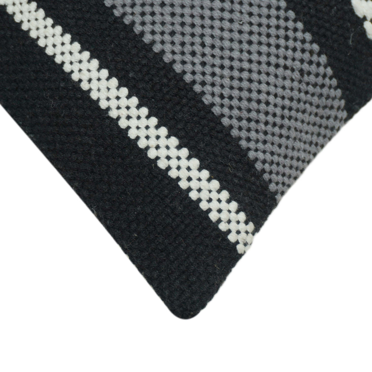 Black grey and ivory striped geometric handwoven cotton cushion cover 45x45 cm