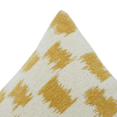 Mustard Abstract Ikat Embroidered Cotton Cushion Cover | Textured Geometric Design | 40x60 cm Lumbar Pillow Cover