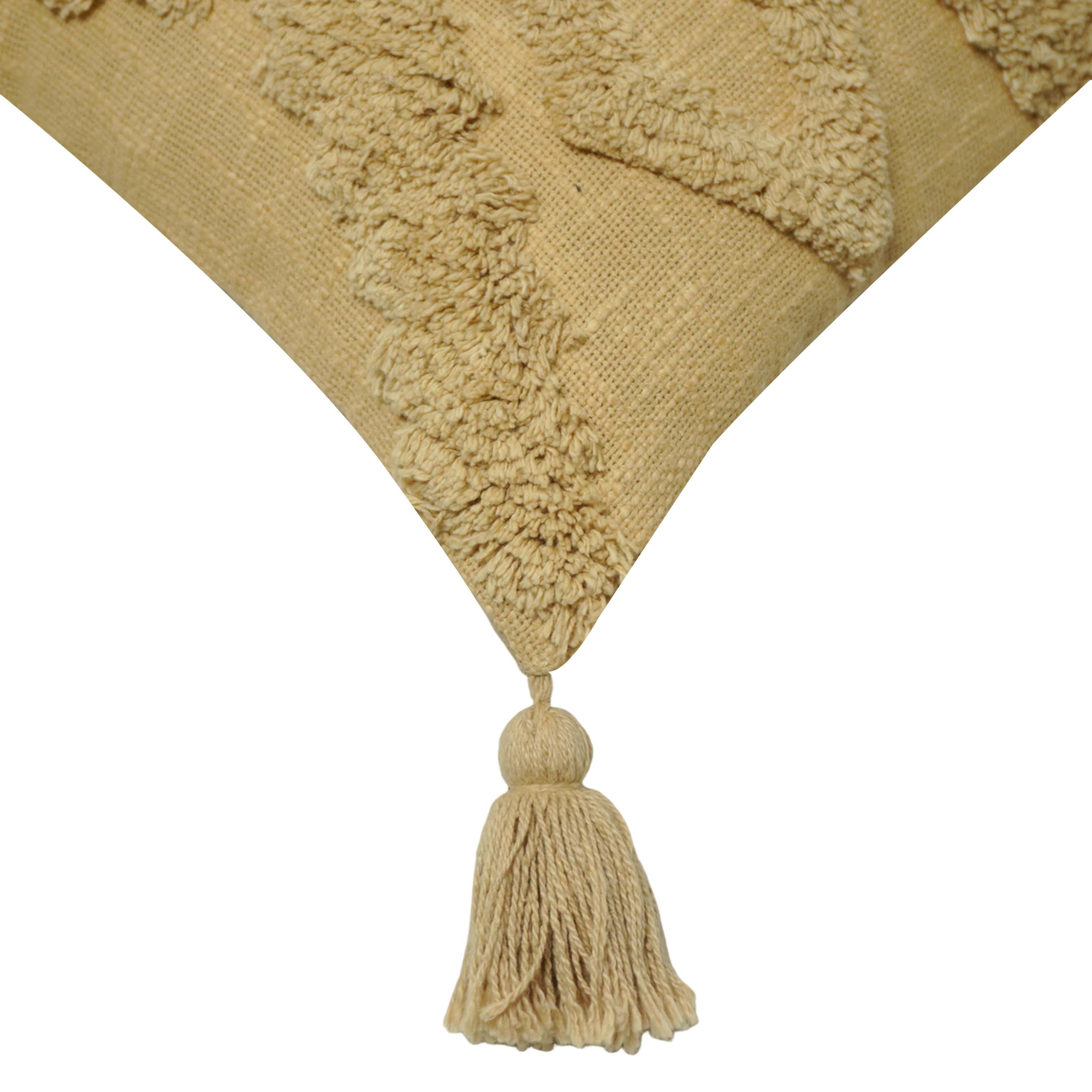Boho Tufted Cotton Cushion Cover with Tassels | Geometric Textured Lumbar Pillow Cover | Beige | 30 x 50 cm