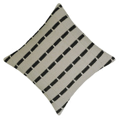 Handwoven Cotton Cushion Cover 45 x 45 cm – Ivory & Black Geometric Pattern, Textured Boho Accent Pillow Cover