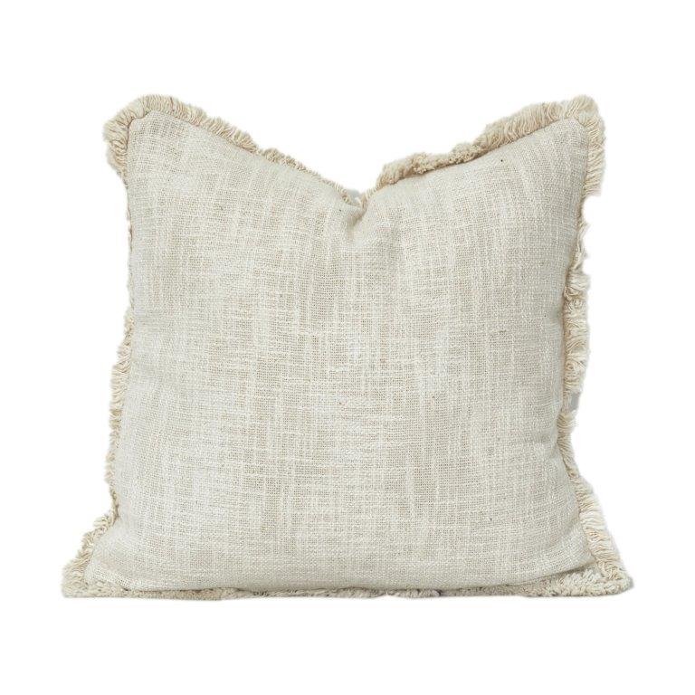 Natural Textured Cotton Cushion Cover with Fringed Edges – 45x45 cm | Minimalist Neutral Throw Pillow Cover