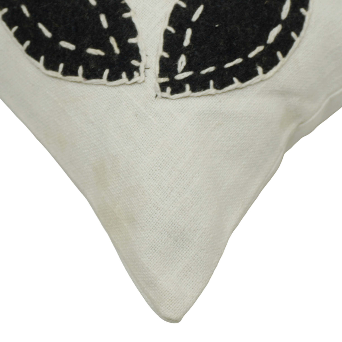 Handcrafted Embroidered Cotton Cushion Cover 45x45 cm | Modern Leaf Appliqué Design | Decorative Throw Pillow Cover with Hidden Zipper | Ivory & Black