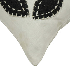 Handcrafted Embroidered Cotton Cushion Cover 45x45 cm | Modern Leaf Appliqué Design | Decorative Throw Pillow Cover with Hidden Zipper | Ivory & Black