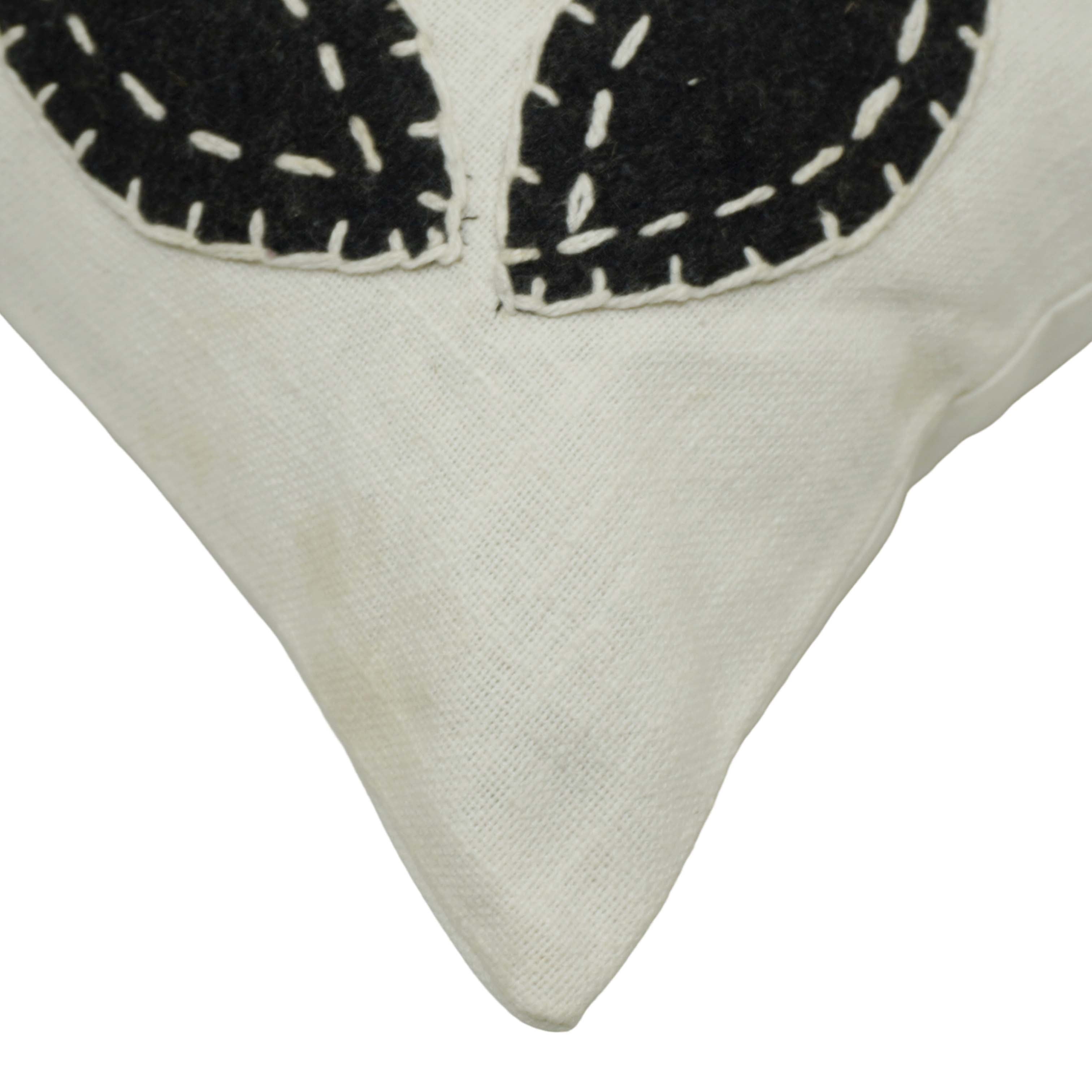Handcrafted Embroidered Cotton Cushion Cover 45x45 cm | Modern Leaf Appliqué Design | Decorative Throw Pillow Cover with Hidden Zipper | Ivory & Black