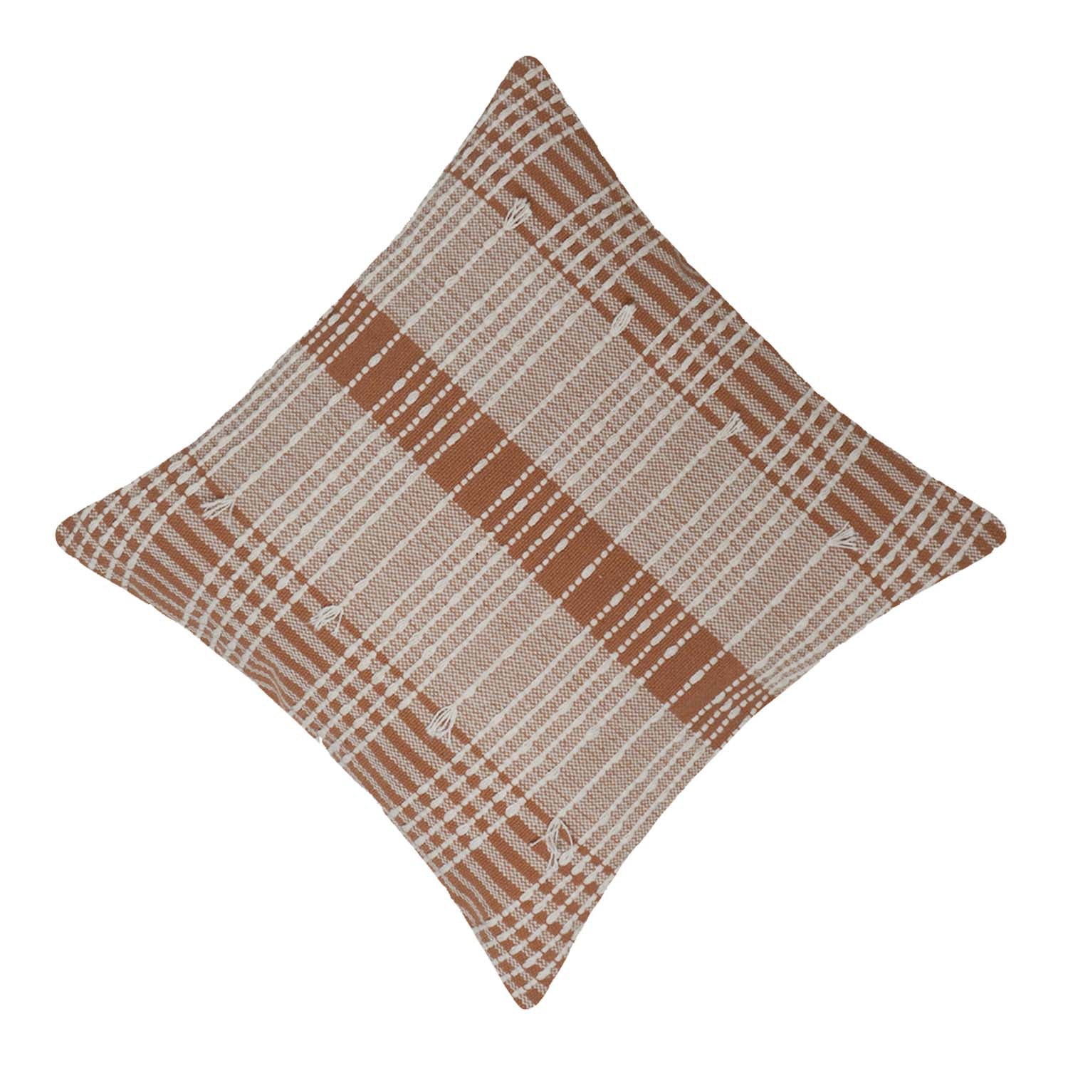 Handmade Woven Cotton Cushion Cover 45x45 cm | Textured Plaid Design | Decorative Throw Pillow Cover with Concealed Zip | Modern Boho Home Décor