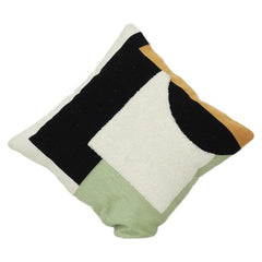 Abstract Geometric Embroidered Cotton Cushion Cover 45x45 cm | Modern Color Block Textured Pillow Case