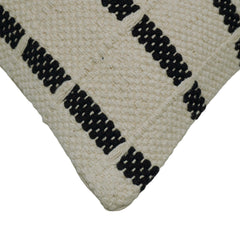 Handwoven Cotton Cushion Cover 45 x 45 cm – Ivory & Black Geometric Pattern, Textured Boho Accent Pillow Cover