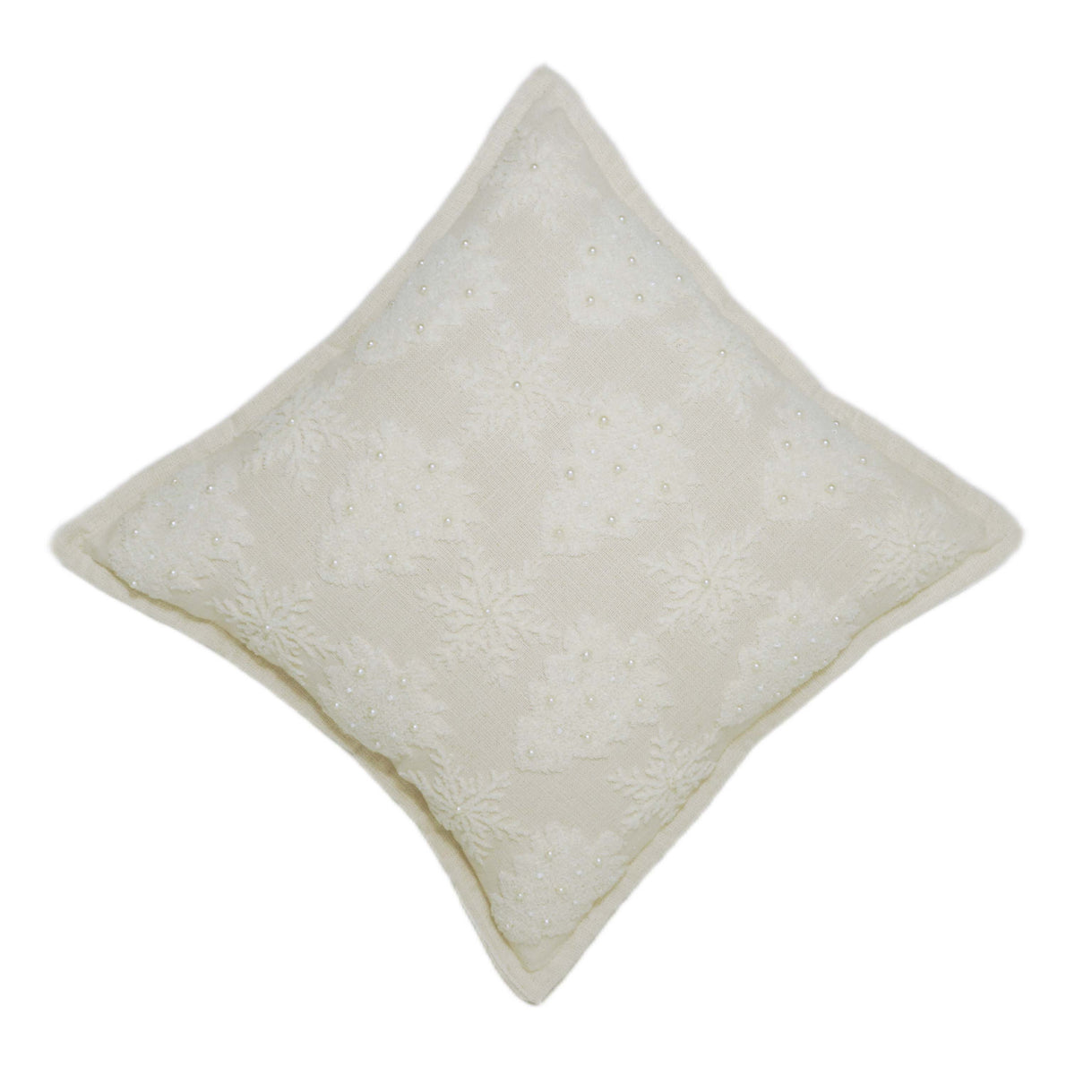 Ivory Floral Embroidered Cotton Cushion Cover with Pearl Detailing – 45 x 45 cm