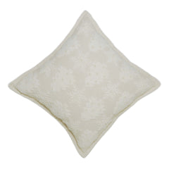 Ivory Floral Embroidered Cotton Cushion Cover with Pearl Detailing – 45 x 45 cm