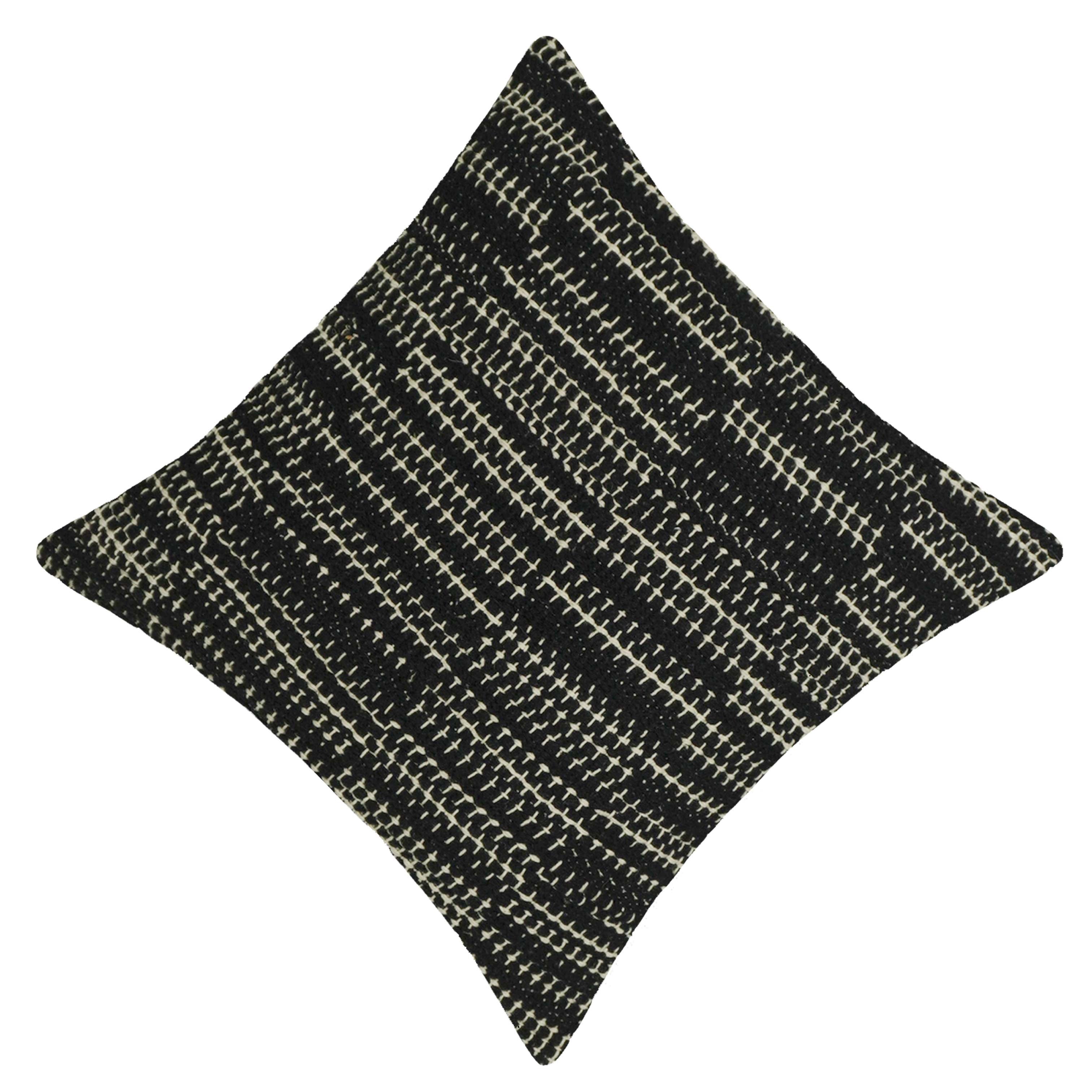 Handwoven Cotton Cushion Cover 45x45 cm | Black & Ivory Textured Woven Throw Pillow Cover | Modern Boho Decorative Cushion Cover with Hidden Zip | 18x18 Inch