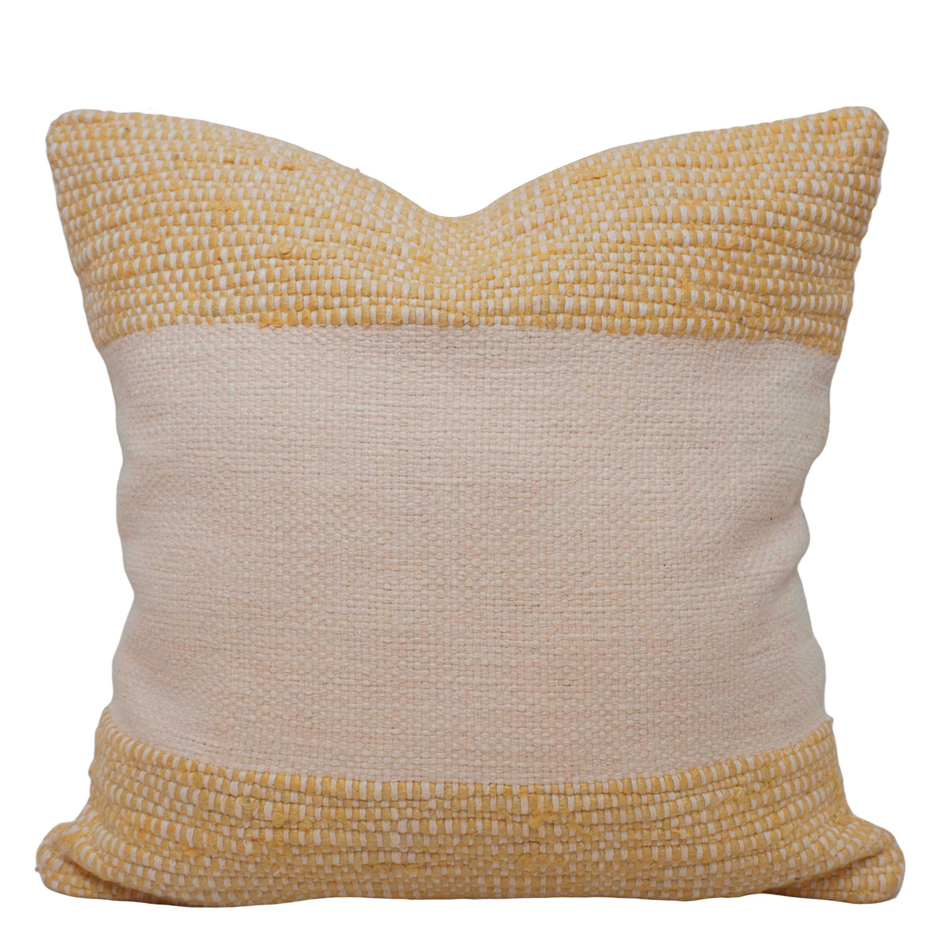 Handwoven Cotton Cushion Cover 45x45 cm | Mustard & Natural Woven Throw Pillow Cover | Textured Artisan Decorative Cushion Cover | Hidden Zipper | 18x18 Inch