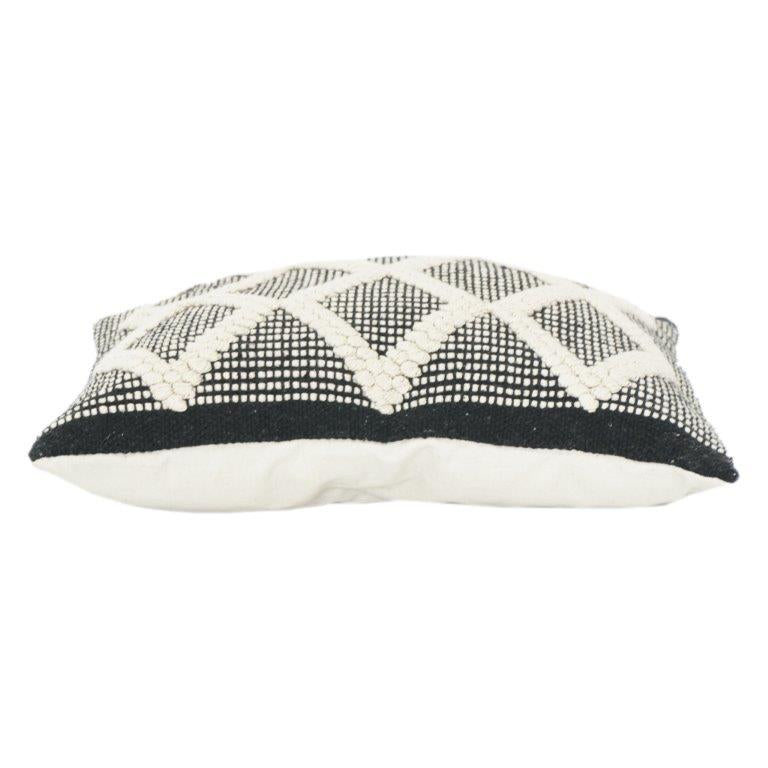 Handwoven Cotton Cushion Cover – Black & White Diamond Geometric Textured Design | Boho Modern Throw Pillow Cover (18x18 Inch) - Bulk manufacturer & supplier from Panipat, India