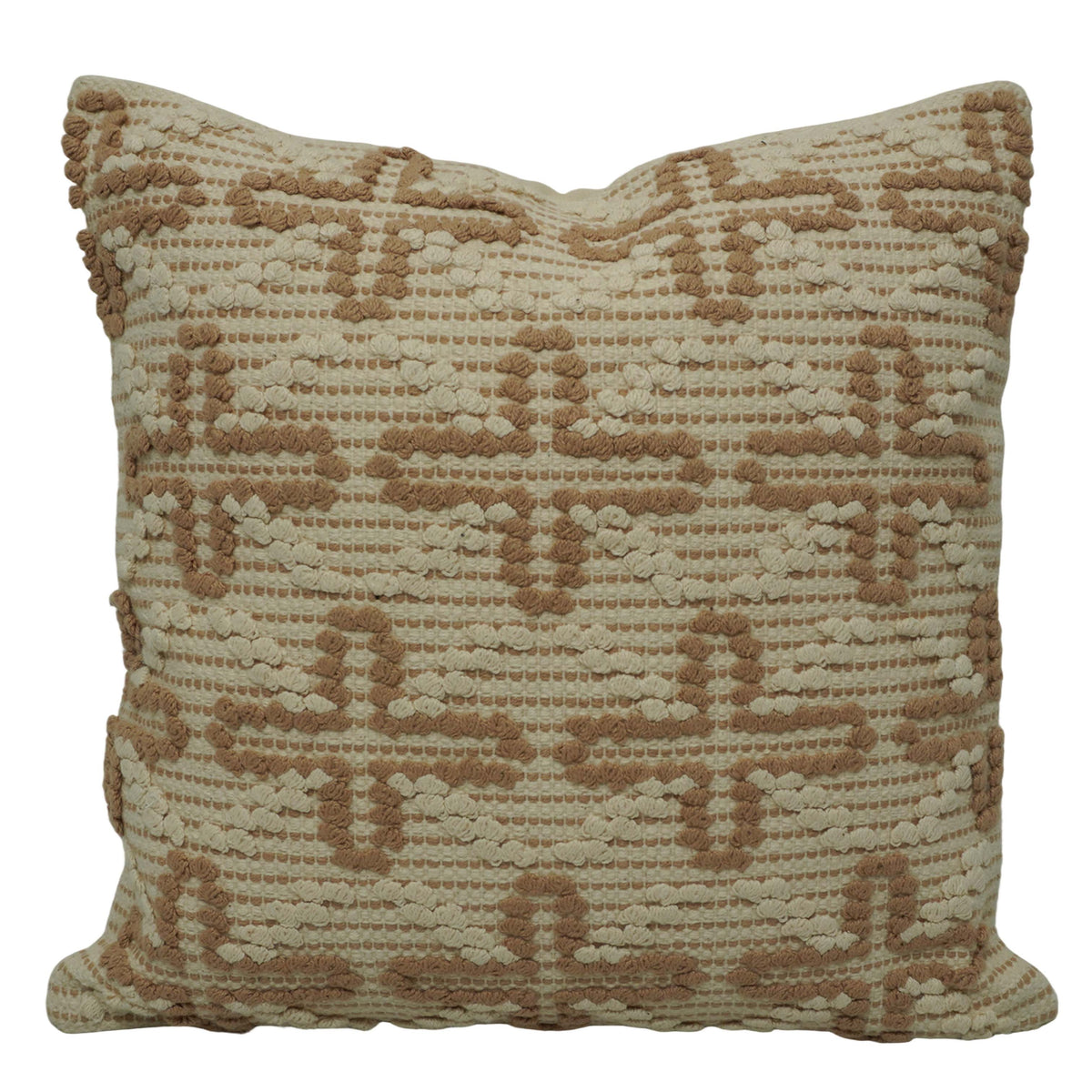 Handwoven Cotton Cushion Cover 45x45 cm | Textured Geometric Woven Design | Decorative Throw Pillow Cover | Beige & Natural | Hidden Zipper
