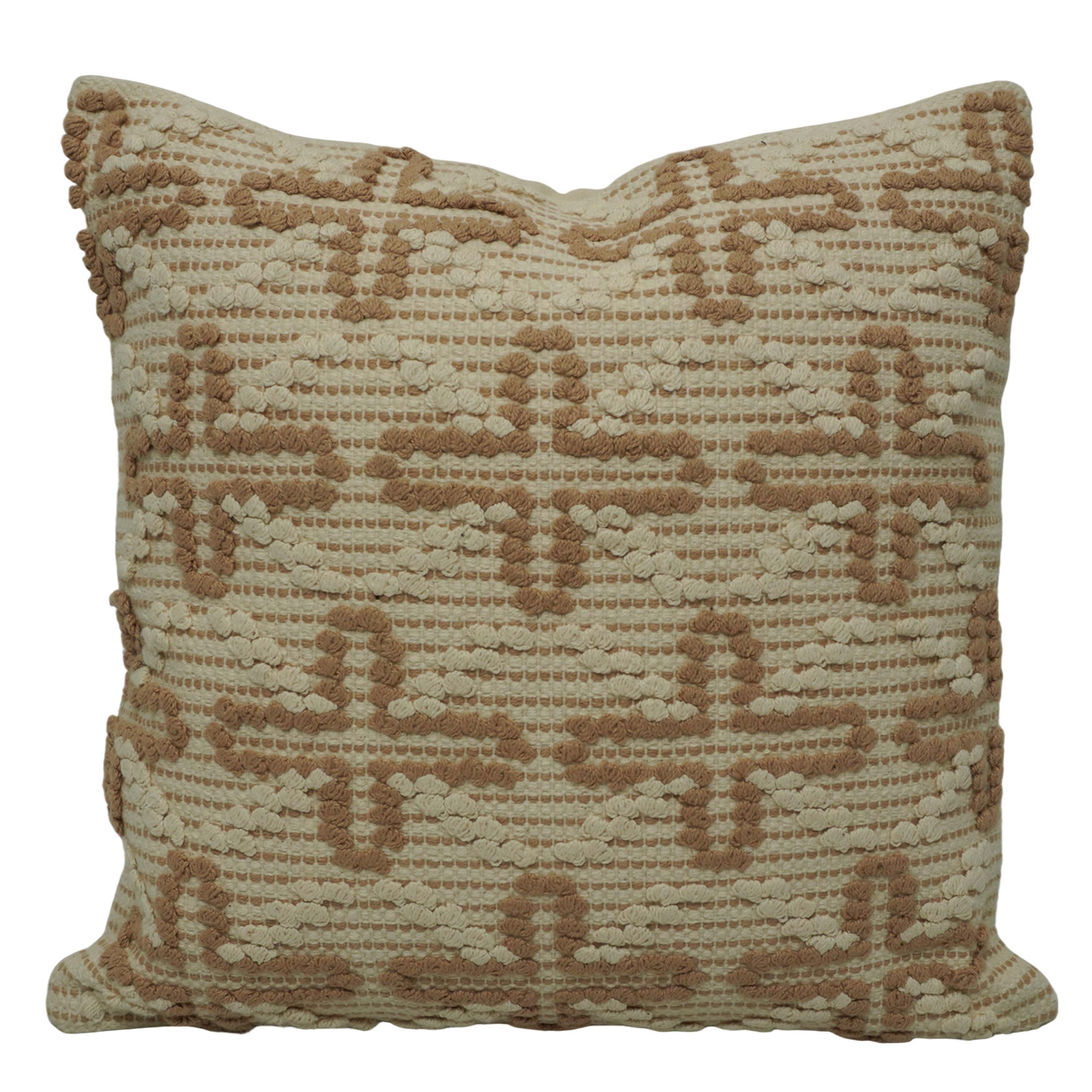 Handwoven Cotton Cushion Cover 45x45 cm | Textured Geometric Woven Design | Decorative Throw Pillow Cover | Beige & Natural | Hidden Zipper