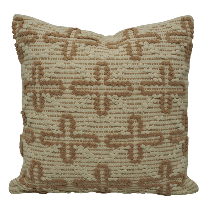 Handwoven Cotton Cushion Cover 45x45 cm | Textured Geometric Woven Design | Decorative Throw Pillow Cover | Beige & Natural | Hidden Zipper