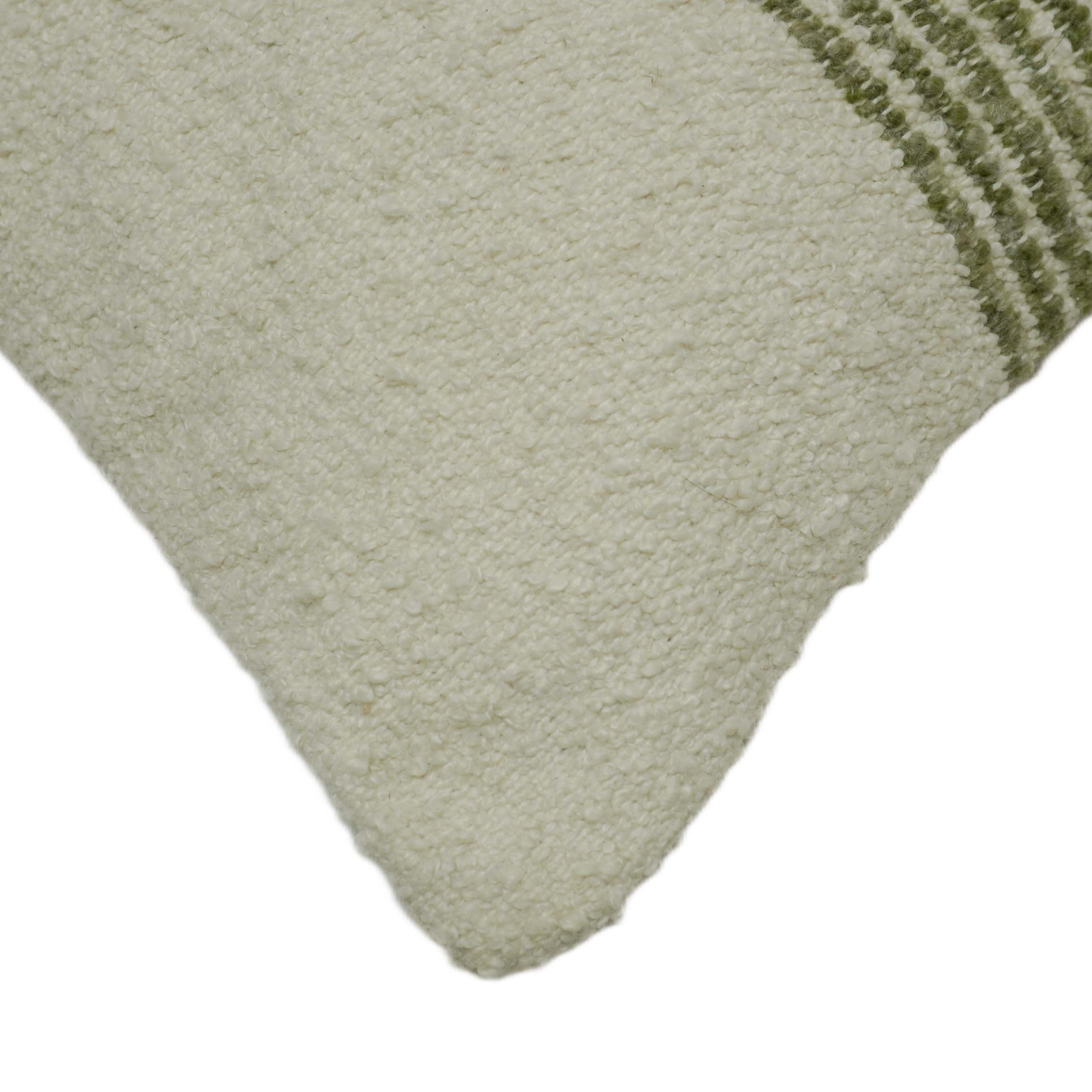 Handwoven Textured Cotton Cushion Cover – Olive Green & Ivory Striped Design, 45 x 45 cm