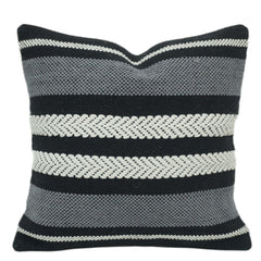 Black Grey & Ivory Stripe Handwoven Cotton Cushion Cover 45x45 cm