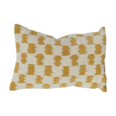 Mustard Abstract Ikat Embroidered Cotton Cushion Cover | Textured Geometric Design | 40x60 cm Lumbar Pillow Cover