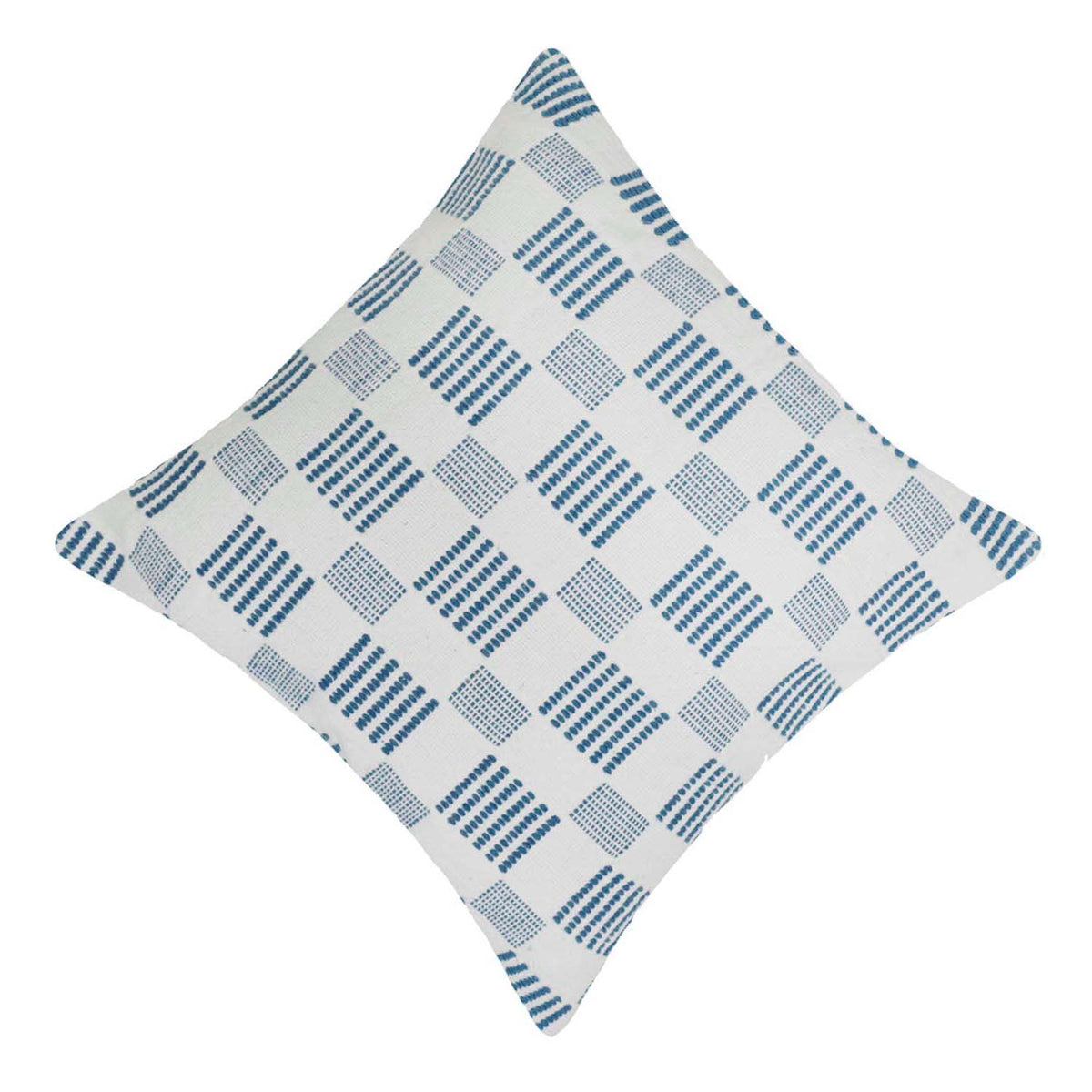 Handwoven Blue & White Geometric Pattern Cushion Cover – 45 x 45 cm