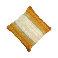 Handmade Textured Cotton Cushion Cover 45x45 cm | Tufted Boho Decorative Pillow Cover in Mustard & Ivory