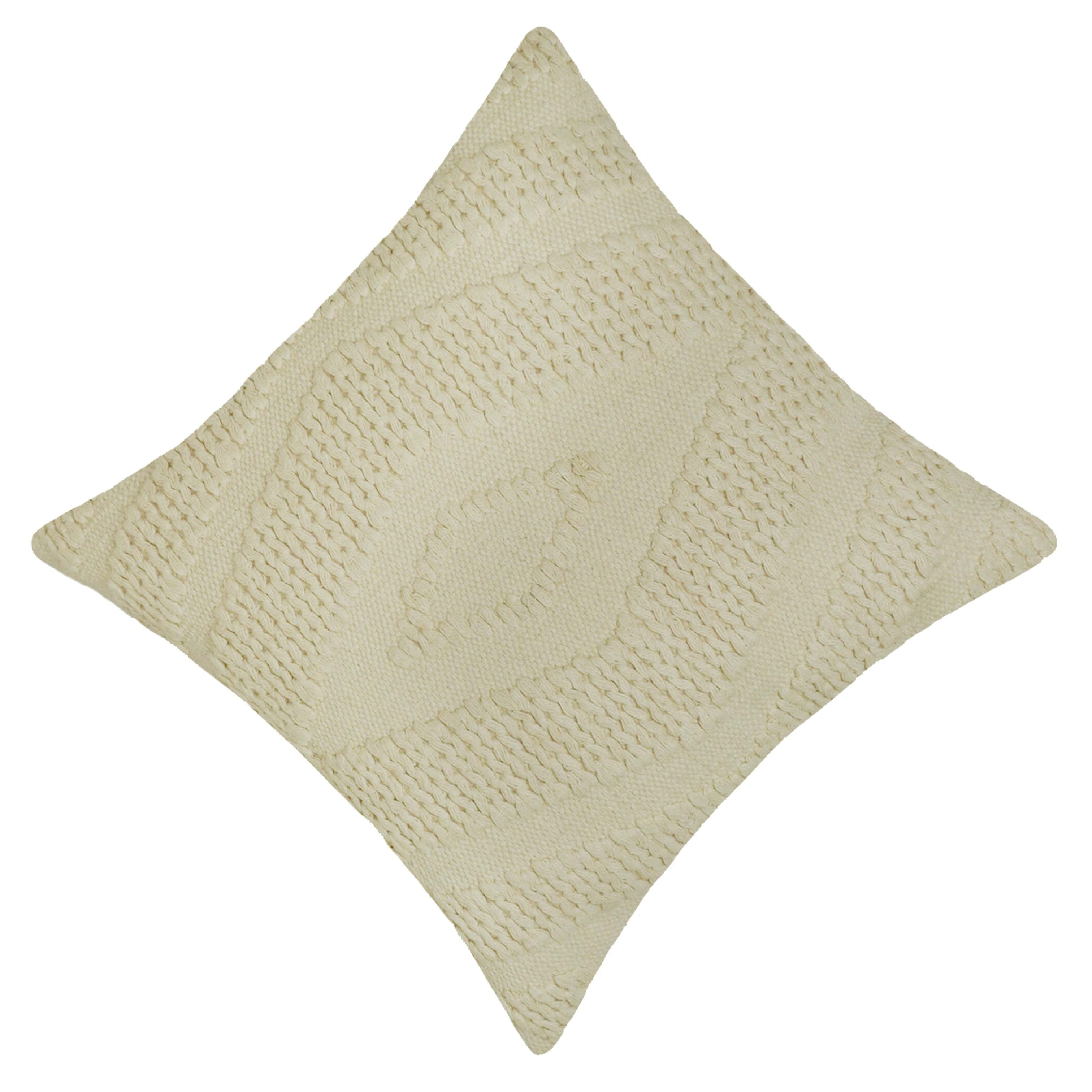 Handwoven Cotton Cushion Cover 45x45 cm | Textured Woven Throw Pillow Cover | Ivory Boho Decorative Cushion Cover | Hidden Zipper | 100% Cotton