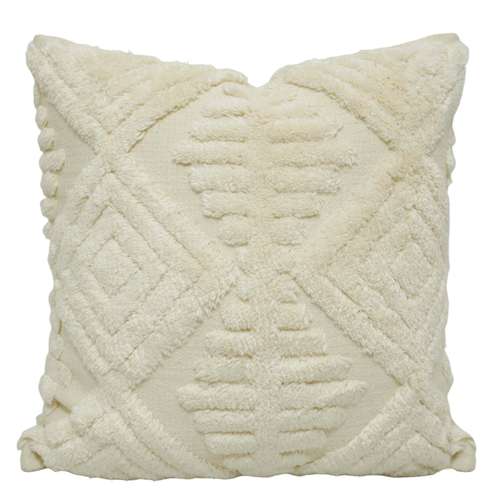 Ivory Tufted Cotton Cushion Cover 45x45 cm | Geometric Textured Boho Decorative Pillow Cover | Handmade Soft Cushion Cover with Hidden Zipper