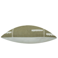Olive Green & Ivory Printed Cotton Cushion Cover – Geometric Pattern, 45 x 45 cm