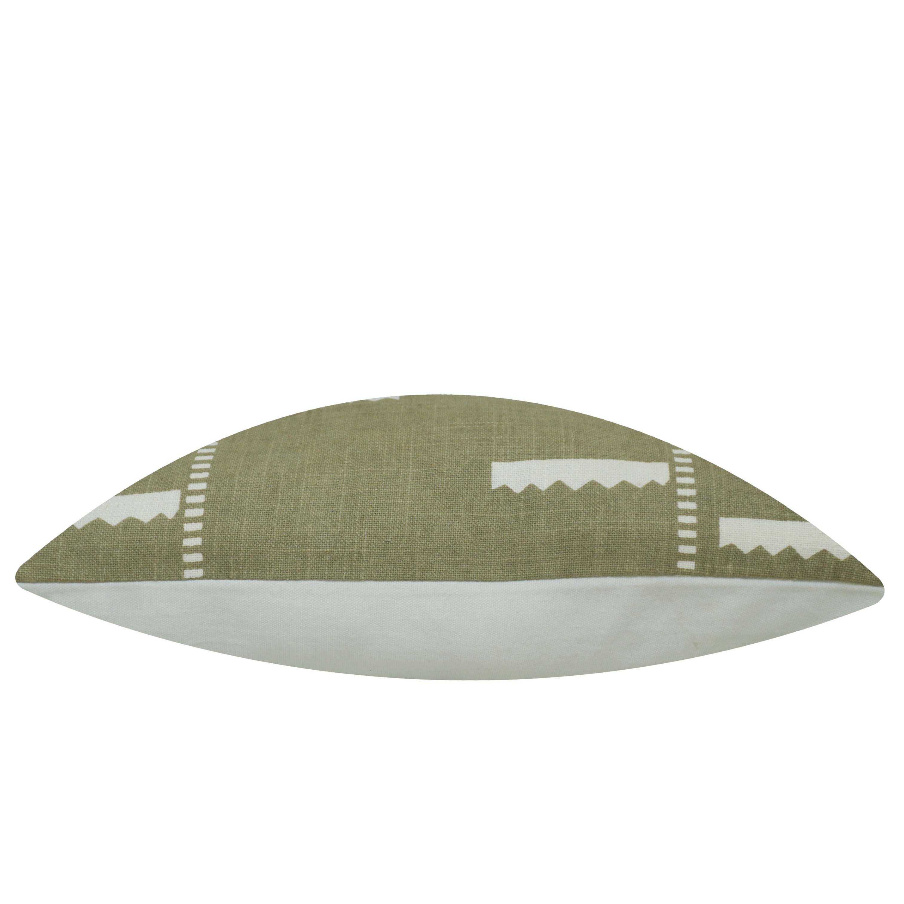 Olive Green & Ivory Printed Cotton Cushion Cover – Geometric Pattern, 45 x 45 cm